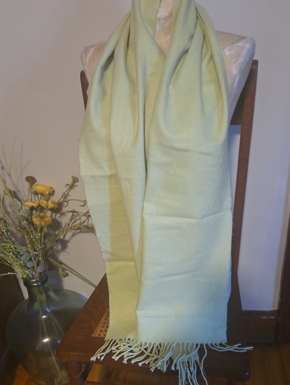 100 Percent Cashmere Light Green Women's Fringe Scarf